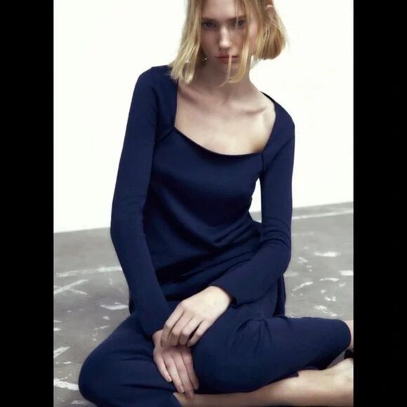 Like NEW ZARA angular square neckline sweater tunic with split detail - Picture 6 of 12